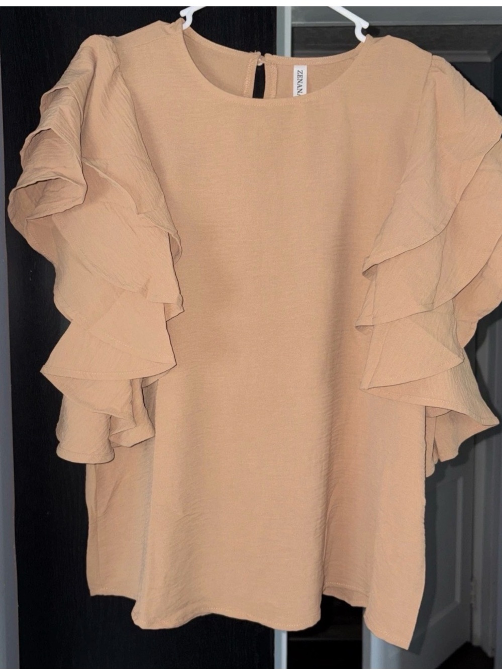Zenana Outfitters Beige Ruffle Sleeve Blouse